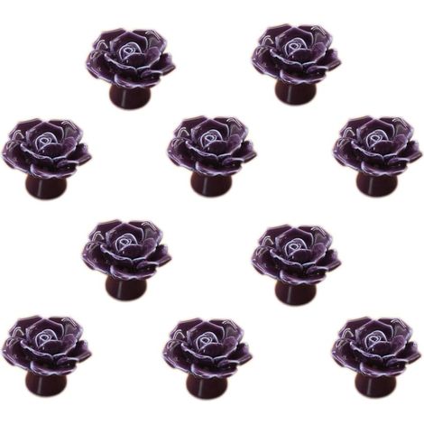 Lot de 10 poignées de porte en céramique violette pour commode, armoire, tiroir.