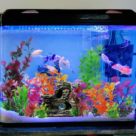 Décoration d'Aquarium Ensemble de Plantes Artificielles en Plastique et Grotte de Roche en Résine Accessoires pour Faune Aquatique Décor de Bassin Poissons (1/4)