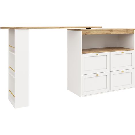 Tavolo alto girevole a 360° in MDF bianco con 4 cassetti e vani aperti (1/5)