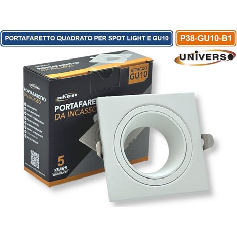 UNIVERSO P38-GU10-B1 PORTAFARETTO IN METALLO ORIENTABILE QUADRATO BIANCO DA INCASSO PER LAMPADINE GU10 GU5.3 (1/5)