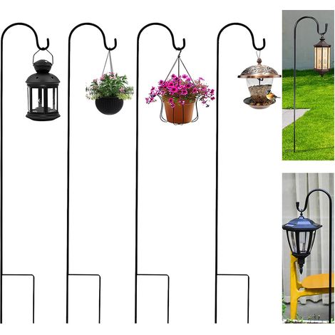 Lot de 4 crochets de berger de jardin en métal avec crochets, 100 cm, pour lampes solaires, paniers à plantes, lanternes, mangeoires à oiseaux (1/5)