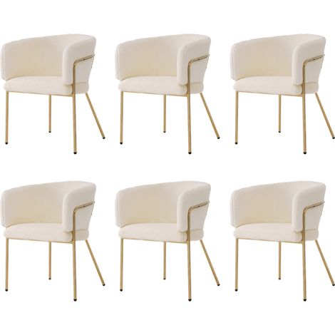 Set 6 sedie da pranzo in tessuto effetto pelliccia bianco con gambe in metallo (1/5)