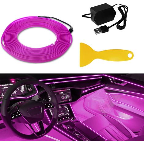 Auto Innenbeleuchtung EL Draht 5M USB Rosa mit 6mm Rand (1/5)