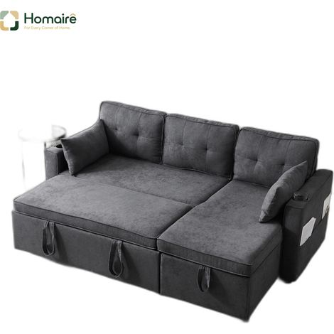 Canapé en tissu gris avec rangement et accoudoirs 211 x 129,5 x 86 cm HOMAIRE (1/5)