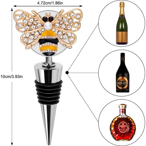 1 set di delicati tappi decorativi per vino tempestati di diamanti con motivi animali e vegetali, tappi riutilizzabili per bar, feste, decorazioni per la cucina (ape) (1/4)