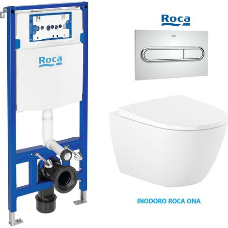 Bâti-support ROCA Duplo One pack réservoir encastrable et plaque PL1 Chrome Brillant avec WC suspendu ROCA Ona Rimless Blanc (1/4)