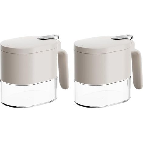 Set di 2 barattoli ermetici per spezie, 373 ml ciascuno (barattolo per zucchero e sale) con cucchiaio, robusto organizer da cucina per spezie, salse e condimenti, bianco (1/4)