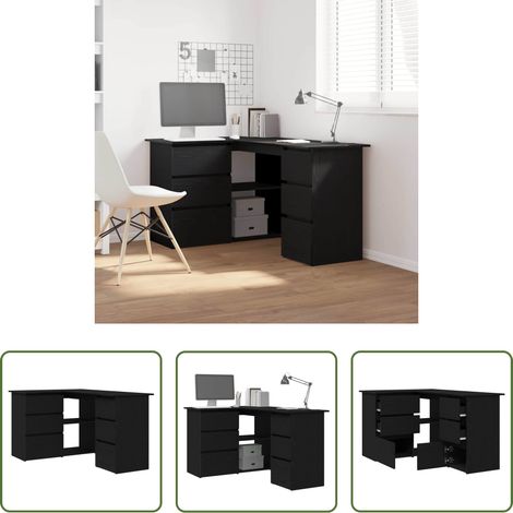 Eckschreibtisch -  Schreibtisch mit Regal Schwarz Eichen-Optik 145 x 100 x 76 cm (1/5)