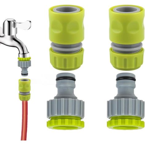 Set of 4 Tap Fittings 2 Pack Tap Fittings 1/2" 3/4" 2 in 1 Tap Adapter, Hose End Connectors 1/2" Plastic Garden Quick Sprinkler Fittings (1/5)