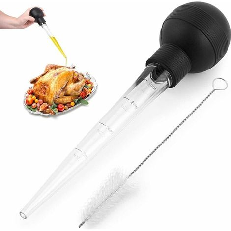 Buse à Dindes - Seringue Culinaire Alimentaire avec Bulbe Arrondi Démontable et Brosse de Nettoyage - 28 ml - Pour Cuisson et Arrosage (1/5)