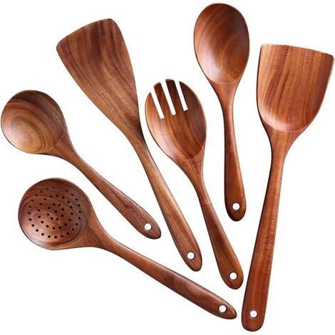 Utensilios de cocina de madera, Soporte, Juego de utensilios de cocina de madera, Espátula de madera, Soporte para espátula, Juego de espátulas (1/5)
