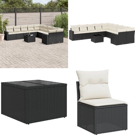 11-tlg. Garten-Sofagarnitur mit Kissen Schwarz Poly Rattan - Gartenmöbel Set - PE-Rattan Möbel - Outdoor Lounge - Esstisch - Sofasatz - Home & Living (1/5)