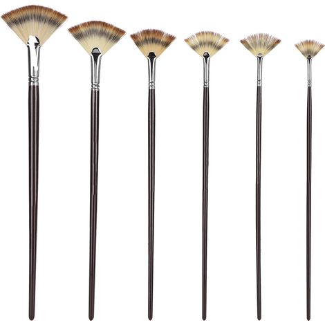6 Pinceaux à Eau Longs Manche 3 Couleurs Poils Nylon Forme Éventail pour Aquarelle Dessin Peinture (1/5)