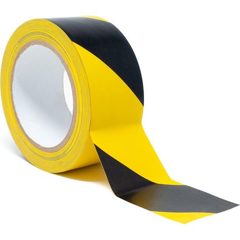 Lot de 4 rubans de signalisation PVC rayés noir et jaune 50 mm × 33 m, ruban adhésif marquage au sol pour entrepôt atelier chantier (1/5)