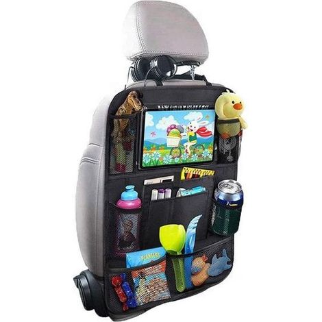 Organisateur de siège auto avec support tablette - 10 compartiments - Rangement pour voiture - Support tablette pour enfants et accessoires de voyage (1/5)