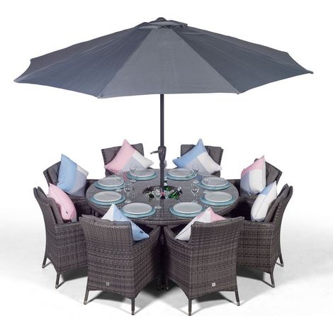 Savannah Round 8 Seater Rattan Dining Set with Ice Bucket Drinks Cooler - Grey (1/5)