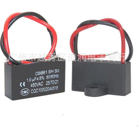 Lot de 2 condensateurs de démarrage CBB61 1 μF 450 V avec fils pour ventilateurs miniatures et appareils de faible puissance - Condensateur de fonctionnement 1 μF, prêt à l'emploi