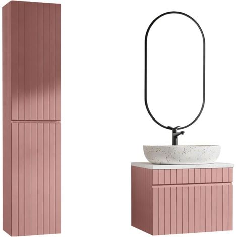 Set ICON: mobile sottolavabo 60cm + piano per lavabo + lavabo da appoggio + specchio ovale verticale LED + colonna