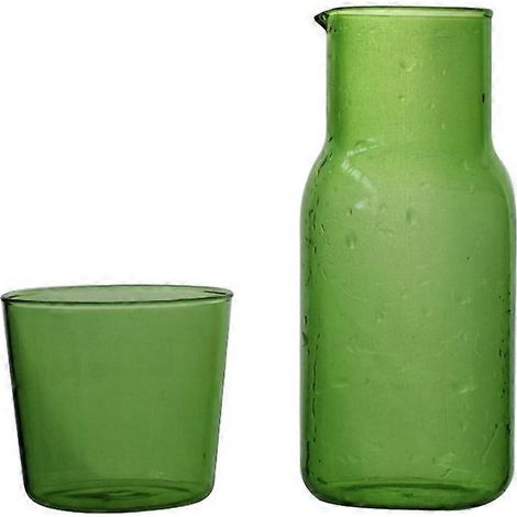 Service à thé en verre transparent aux couleurs acidulées, comprenant une tasse à jus simple et résistante à la chaleur, une carafe à thé et une bouteille d'eau - Vert (1/5)
