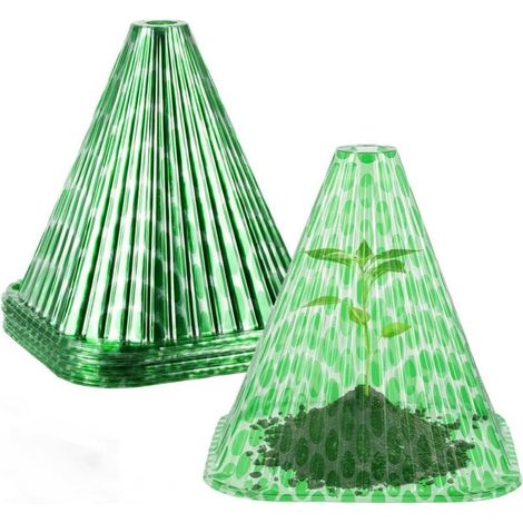 Cônes de forçage en Lot de 10, Protection Contre Escargot, Gel, Croissance, Transparent PVC, 22x19.5x19.5 cm, Vert (1/4)