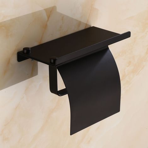 Toilettenpapierhalter zur Wandmontage – Schwarzer, rostfreier Toilettenpapierhalter aus Edelstahl mit Telefonhalterung für Badezimmer und Küche (1/4)