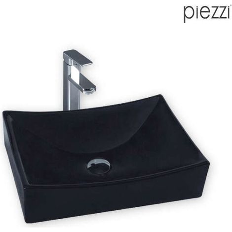 AGATA - LAVABO DE ENCIMERA RECTANGULAR - Lavabo Rectangular De Cerámica - Robusto Y Refinado - Fácil Mantenimiento - Negro (1/5)