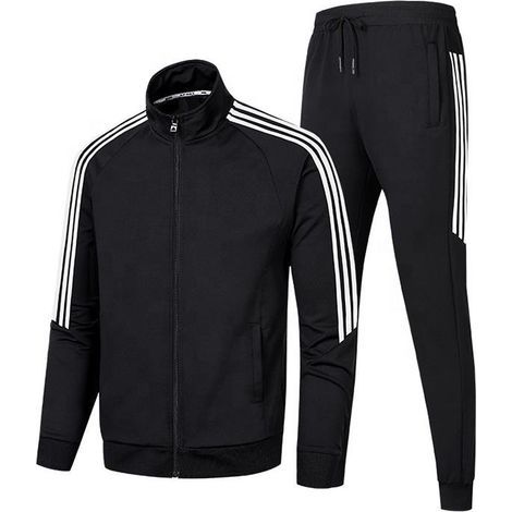Zweiteiliger Outdoor-Sportanzug für Herren, geeignet für Training und Fitness, 100 % Polyester, mit Reißverschluss, Jogginganzug mit Reißverschluss. (1/5)