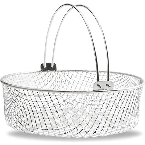 Panier pour friteuse à air chaud, panier vapeur, panier en maille d'acier inoxydable 304 pour friteuse à air chaud, accessoire pour friteuse à air chaud (panier de 20 cm). (1/5)
