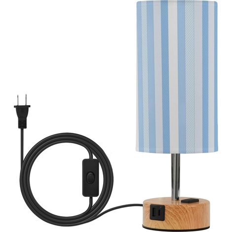 linqin Lampe de table rayée bleu ciel avec abat-jour en tissu (1/5)