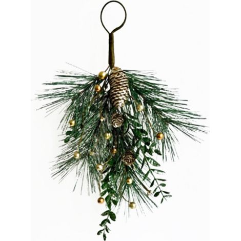 Christmas Soft Gold Teardrop Swag with Pinecones - Plastic - H44 cm - Green