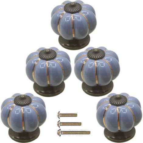 Lot de 5 poignées citrouille en céramique, boutons d'armoire, style vintage avec vis, convient pour cuisine, armoires, salle de bain, tiroirs de commo (1/5)