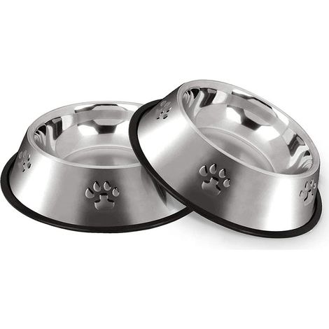 Gamelle Chien,Inoxydable Bols Chien Alimentaire en Acier Antidérapantes avec Base en Caoutchouc,Gamelles d'eau pour Animaux de Compagnie de Petite et Moyenne Taille,2 Gamelles,22cm (1/5)
