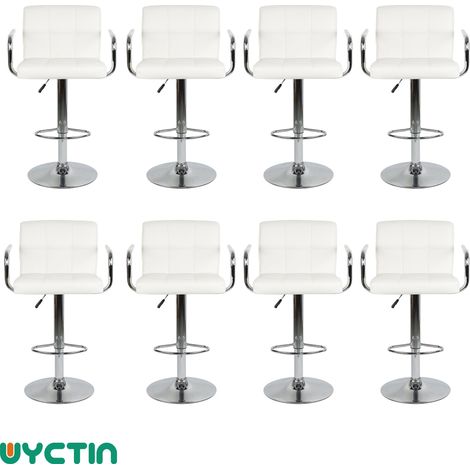 Lot de 8 Tabourets de Bar en Similicuir pour Bar, Bistrot ou Cuisine - Hauteur Réglable 93-114cm, Rotatif à 360 Dégrées (1/4)