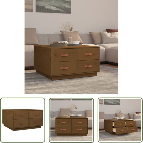 The Living Store Table basse Marron miel 80x80x45 cm Bois massif de pin - Table Basse - Meuble Salon - Table D'appoint - Table Design - Bois Massif (1/5)