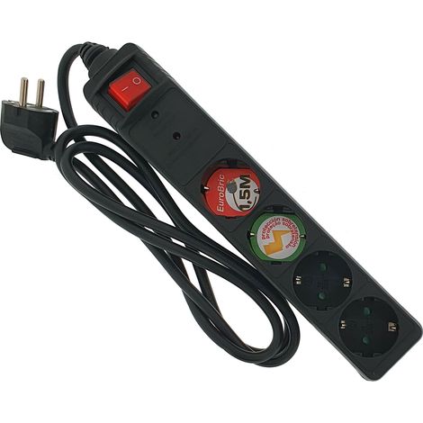 Regleta de enchufe 4 Tomas c/interruptor y proteccion sobretension +1,5m cable 3g1.5mm2 (1/4)