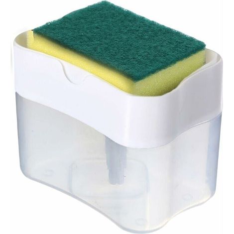 Distributeur de Savon à Vaisselle - Distributeur de Liquide Vaisselle 2 en 1 pour Cuisine - Organisateur de comptoir de Distributeur de Savon à Vaisselle pour évier de Cuisine (Blanc) (1/5)