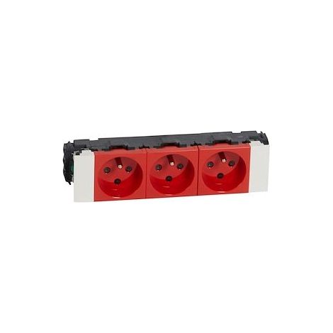 Legrand 077123 3x2P+T socket with polarized contacts, Mosaic Soluclip direct-mount cable tray, 6 modules