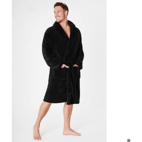 1 Peignoir,Flanelle,Taille L,Noir,Homme,Détente,Nuit (1/4)