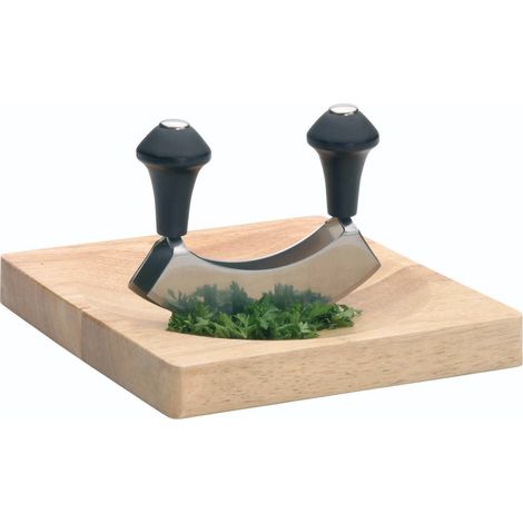 KitchenCraft Tabla para Picar de Madera con Cortador de Media Luna 20 cm 14 cm