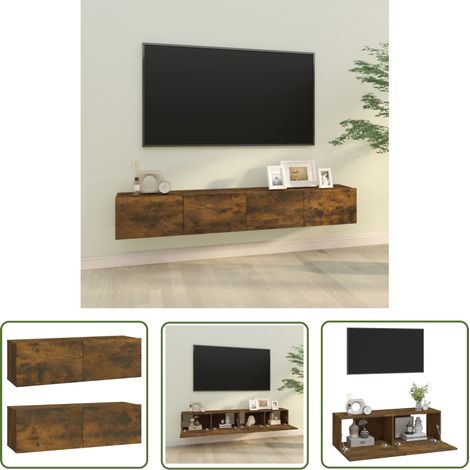 The Living Store Meubles TV muraux 2pcs chêne fumé 100x30x30cm bois d'ingénierie - Meuble Tv Mural - Armoire Tv Murale - Support Tv - Unité Tv - Rangement Tv (1/5)