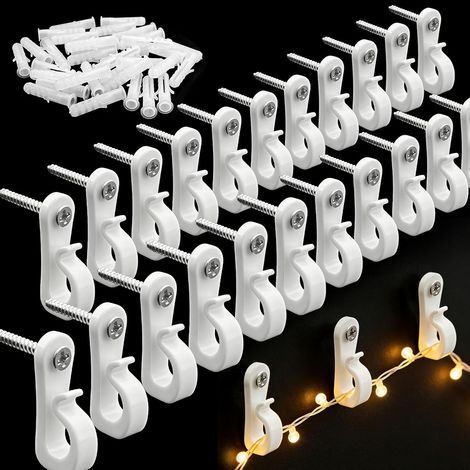 Pack of 40 screw hooks, Q-shaped hooks for outdoor string lights, wall hooks for hanging lights for New Year's parties and festivals (1/5)