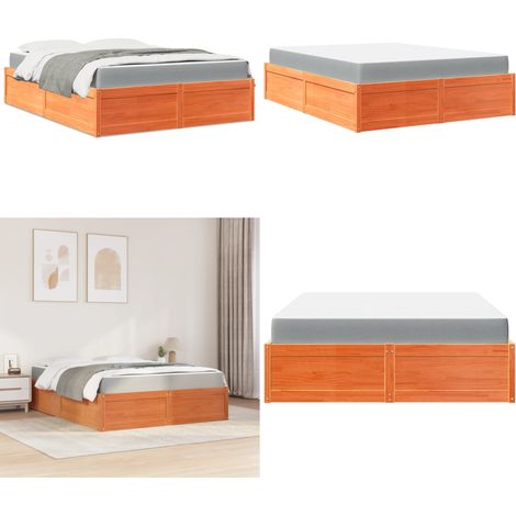 Lit avec matelas cire marron 160x200 cm bois de pin massif - Lit Double - Lit Plateforme - Lit En Bois - Lit Moderne - Lit Design - Home & Living (1/5)
