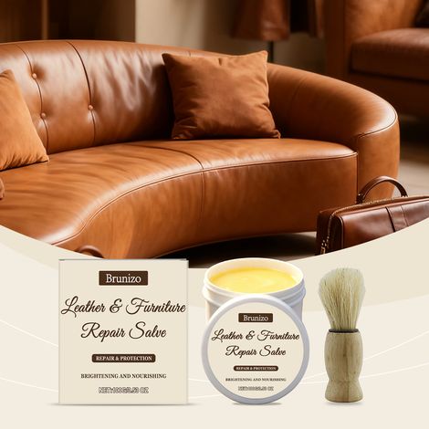 Crème d'entretien pour le cuir - Nettoie, élimine les taches et préserve l'éclat des surfaces en cuir. Crème d'entretien ménager quotidien - 100 g + brosse 1 (1/5)