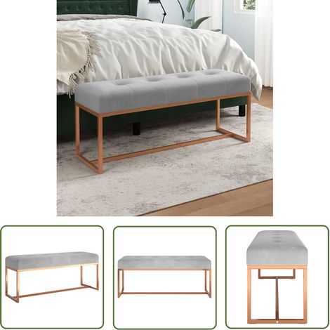 The Living Store Banc Gris 110x36x45 cm Velours - Banc Coffre - Banc Velours - Banc Design - Meuble Rangement - Assise Confortable (1/5)