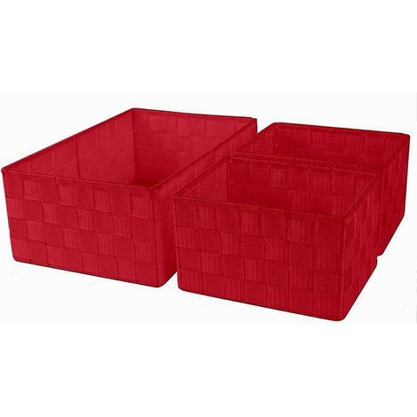 Trade Shop - Set 3 Körbe Türobjekte Organizer im rechteckigen roten Badezimmer 69910 -