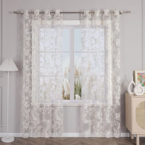 1 pièce Rideau Voilage Oeillet Transparent pour Décorations d'Intérieur Rideau Porte Fenêtre Style Français Voilage Fenêtre pour Chambre Salon Beige LxH 140x225cm (1/5)