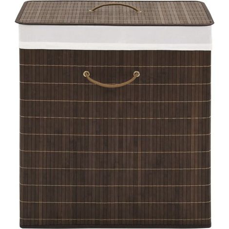 Panier à linge rectangulaire en bambou, marron foncé (1/5)