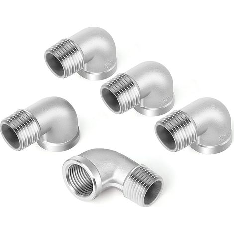 5 pièces coude à 90 degrés en acier inoxydable 304, raccord de tuyau fileté BSP femelle x mâle, raccord coudé moulé 3/8" pour plomberie industrielle et jardinage