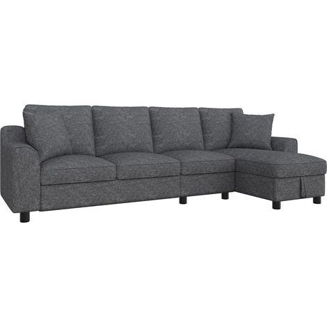 ELVMI Sofá esquinero 4 plazas con arcón y respaldo abatible, en Chenilla Gris 280 × 136 × 82 cm (1/5)