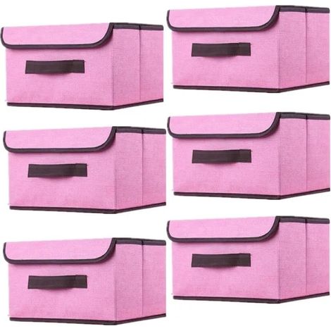 6 Boîtes de rangement pliables avec couvercle, rose, 26×19×16 cm. Sacs en tissu pour jouets et vêtements. - Rose - Rose 26×19×16 cm (1/5)